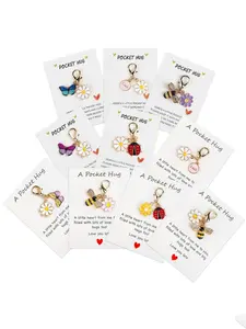 10pcs Design Insect, Daisy, Heart Keychain Charm with An Inspirational Pocket Hug Card, Pocket Hug Favors - Employee Appreciation Gift Set, A Pocket Gift of Hugs and Love, A Gift for Family and Friends, A Valentine's Day Gift, Inspirational Cards