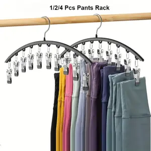 Yoga Pants Hanger, 1/2/4 Counts Space Saving Hanger with 10/15 Clips, Durable Clothes Hanger, Clothes Organizer for Home Bedroom Closet, Hanging, Space Saver Hangers