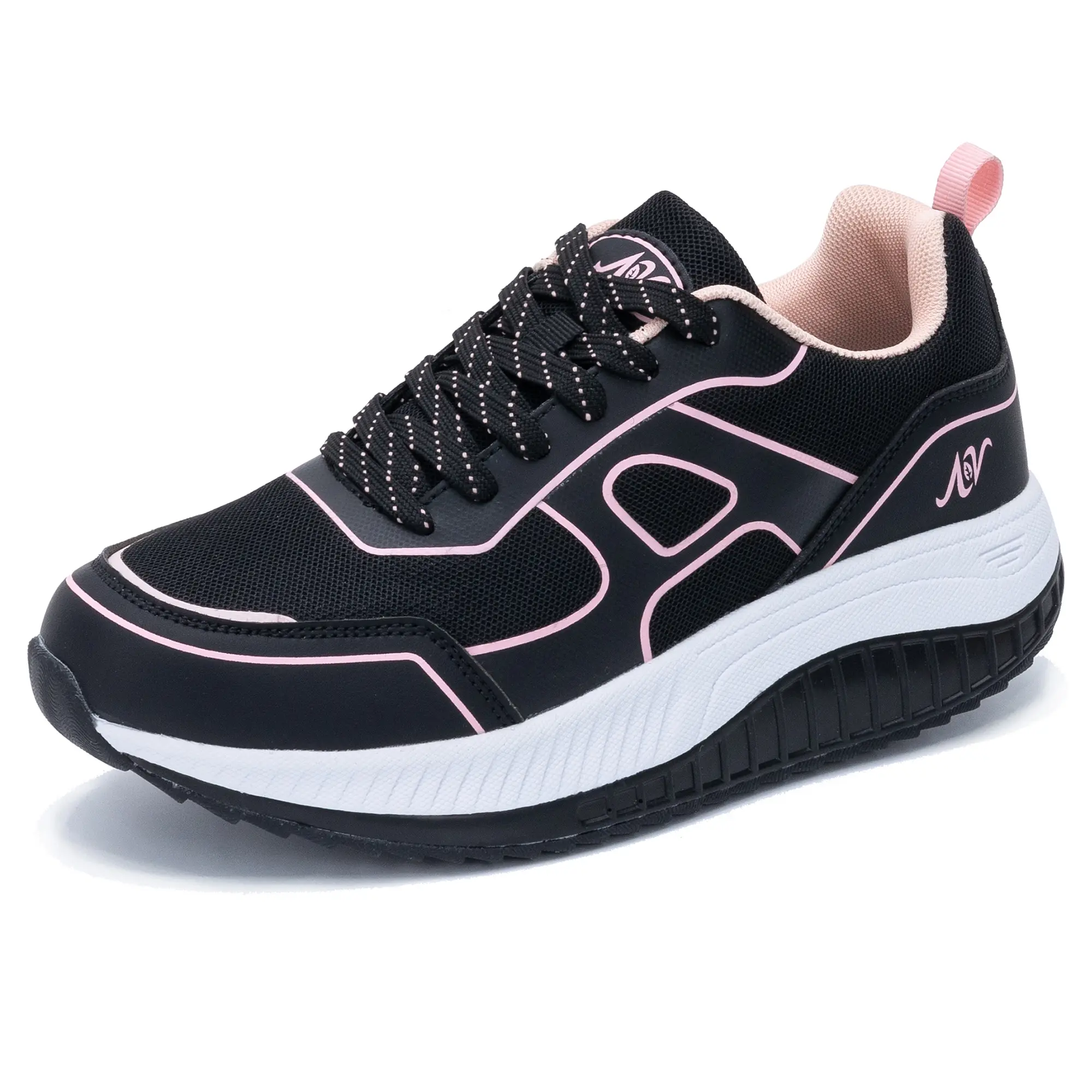 AOV Women's Athletic Walking Shoes - Lightweight Sports Shoes with Mesh+Leather, Arch Support, Shock Absorption for Gym Running, Nursing Sneakers, Shock Absorbing Shoes