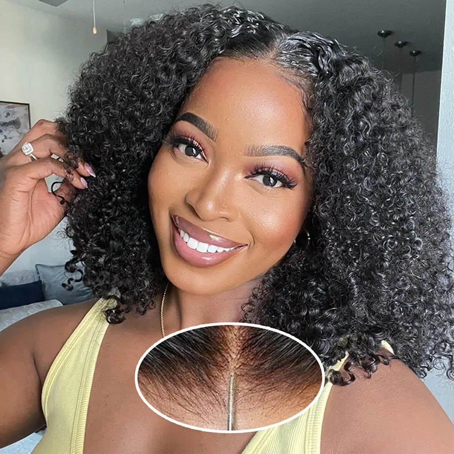 ISWEET Short Deep Wave Human Hair Wig for Black Women, 4x4 HD Lace Front, 210% Density, Pre-Cut Pre-Plucked, Glueless Wear and Go, Adjustable Straps, Snug Fit, Dyeable Curlable Straightenable for Glam Chic Look, Dye, Curl, Straighten, Glam