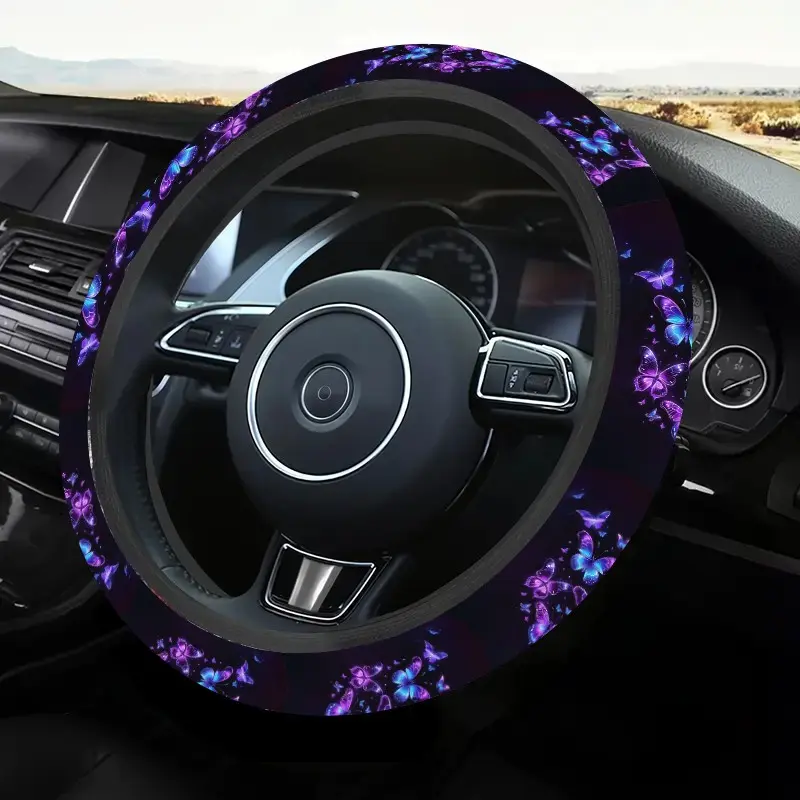 1pc 1.6 x 15 inch Colored butterfly pattern car steering wheel cover, non-slip and comfortable, car interior accessory, Car accessories, no inner ring, easy to install and remove, suitable for all car models, a gift for car enthusiasts, 0113CYJ