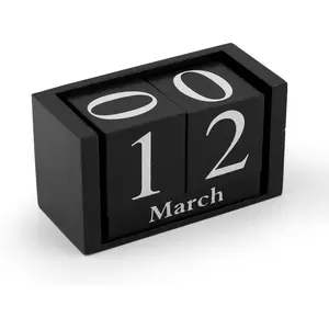 , Wooden Block Perpetual Desk Calendar Desktop Cube Rustic Chic Number for  Office Decoration (Black, 1 Pack)