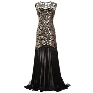 Retro Stage 1920s Vintage Gatsby - Style Backless Golden Sequin - Embellished Maxi Dress for Glamorous Occasions Formal Elegant(Sheets)