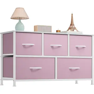 Wide Storage Tower with Drawers - Fabric Dresser, Organizer Unit Bedroom, Room, Closets