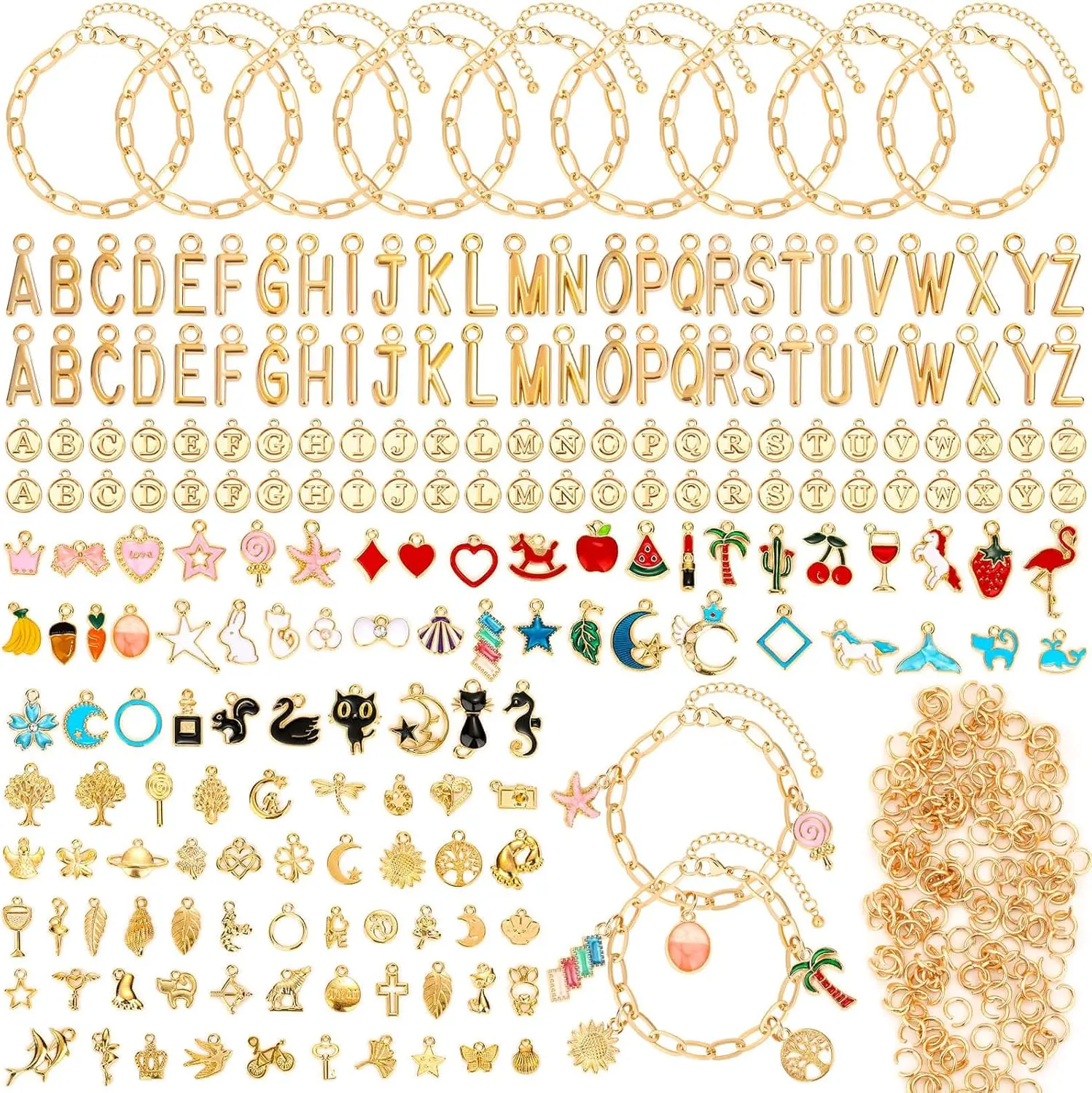 416 count  Charm Bracelet Making Kit, Including Paperclip Chain Bracelets, Charms, Jump Rings for  Making