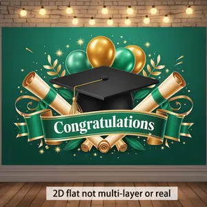 A 2D Flat Banner for Graduation Festivities Featuring a Cap And Scrolls, Made from Durable Fabric Suitable for Classrooms, Offices, And Events - Perfect for Photo Booth Additions And Home Decor