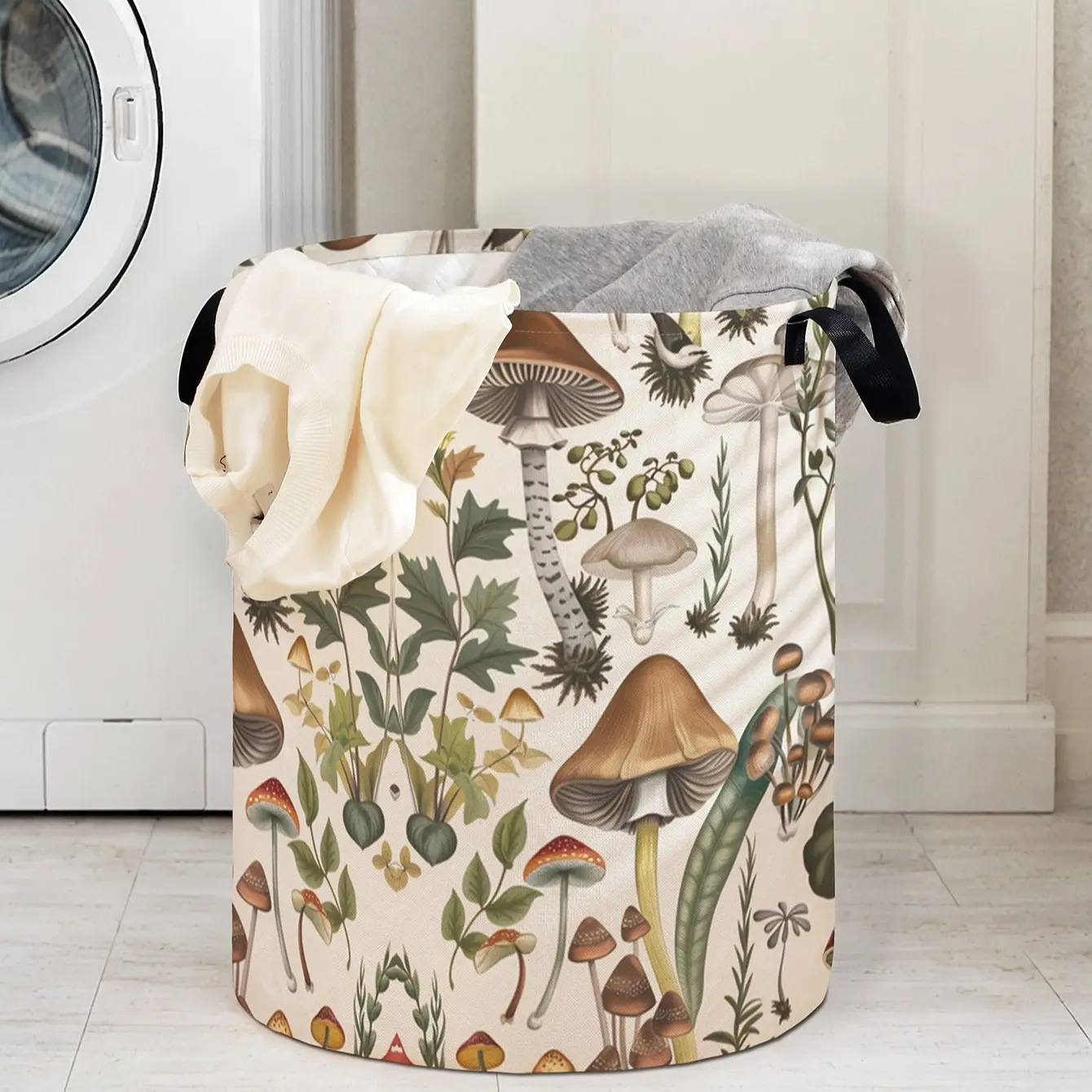 Cartoon Mushroom Print Laundry Basket with Handle, Durable Foldable Design, Large Capacity Clothes Storage Bin, Toy Organizer Box, Foldable Laundry Hamper, Foldable Washing Basket