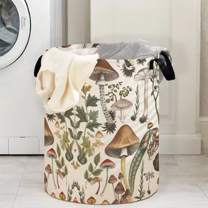 Cartoon Mushroom Print Laundry Basket with Handle, Durable Foldable Design, Large Capacity Clothes Storage Bin, Toy Organizer Box