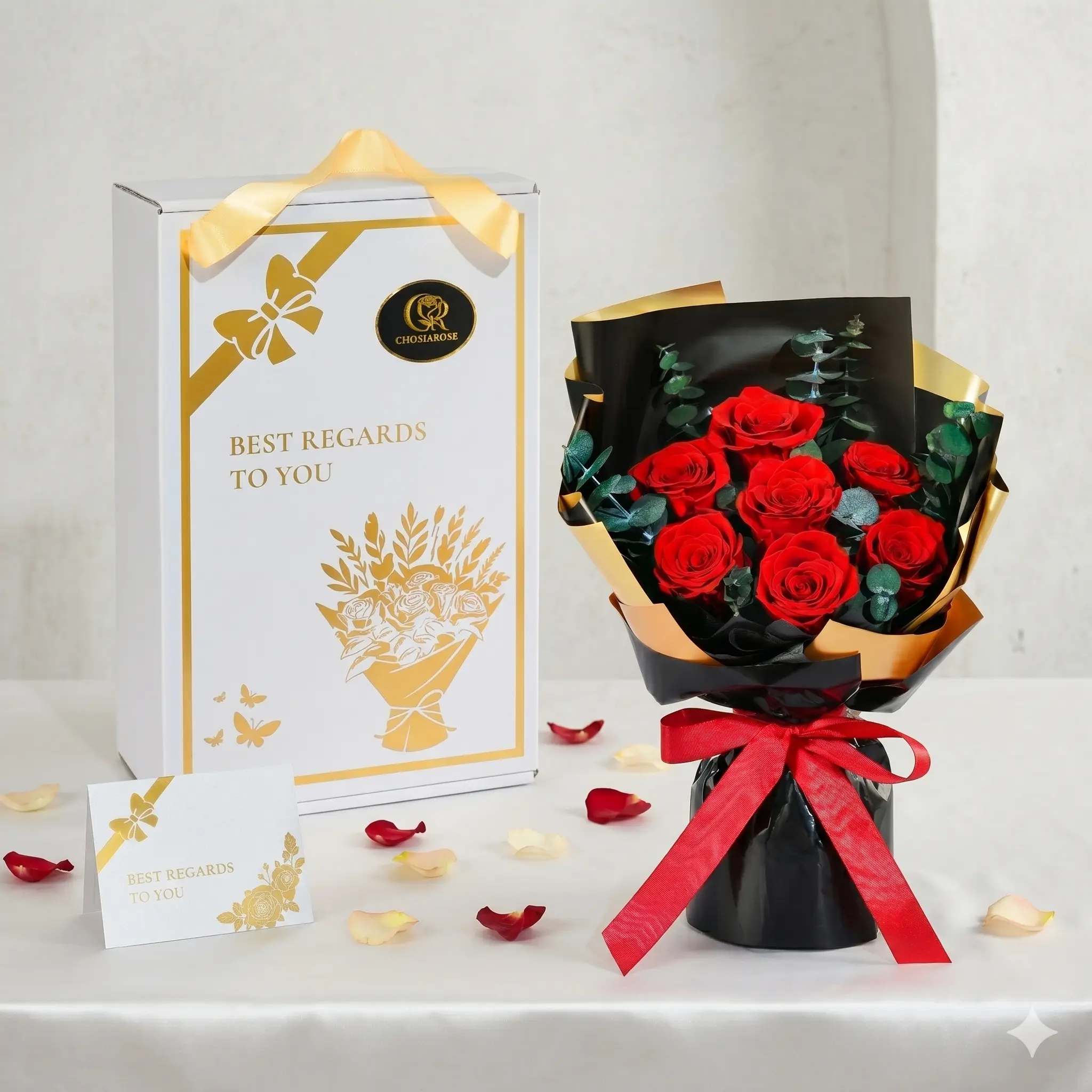 Chosiarose Premium Eternal Rose Bouquet, Floral Decor Real Flower Ornaments for Wife, Mother's Day Anniversary Birthday Gift Delivery, Girls' Room Home Decor