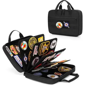 Patch Display Case, Patch Board Storage Bag, 4 Flexible Removable Metal Binders and a Handle, Flip-Page Patch Book for Collection, Extra 1 Zipper Pocket, 10 Pages Can Be Used, Case Only, Black