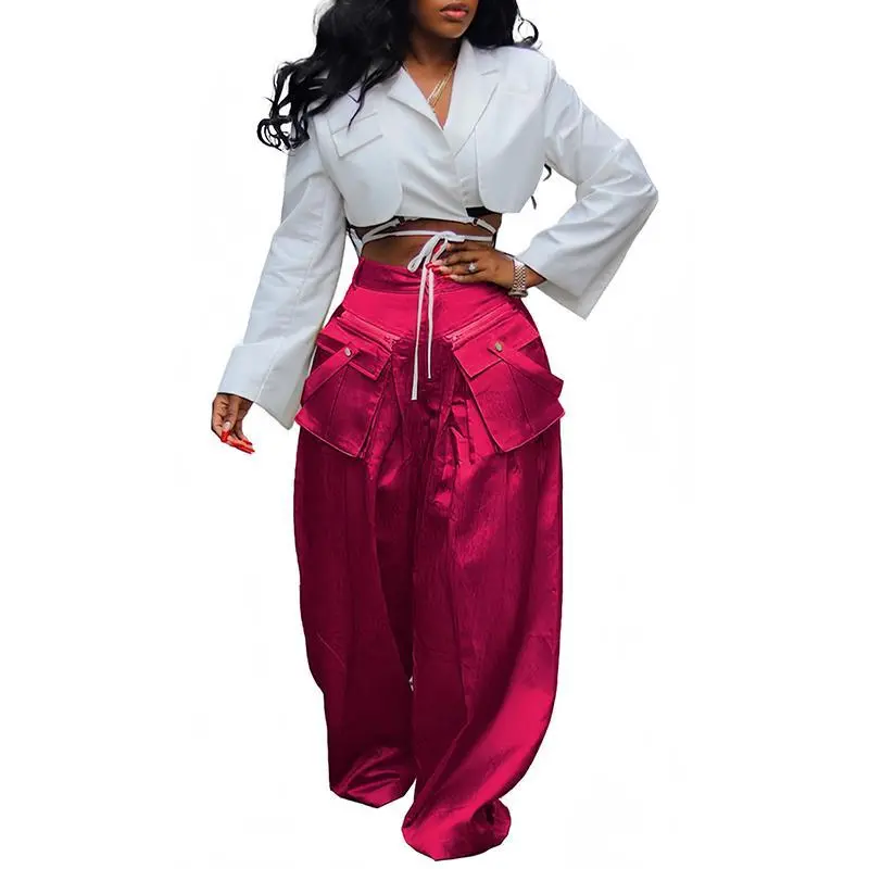 Women's Cargo Pants High Waisted Satin Flowy Pants Wide Leg Casual Pants Skin-friendly, flowing fabric Casual yet formal trousers Suitable for street style, dates, work, vacations, parties, etc tiktokshopspringglowup