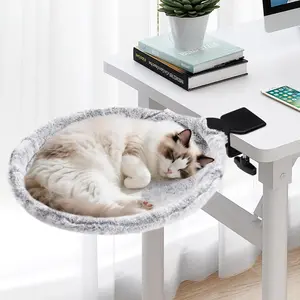 Cat Desk Bed - 180 °   Rotating Soft & Comfortable Rabbit Fur Bed, Modern Indoor Cat Nest Furniture for Office Desks and Game Tables, Island Table-Supports 50 lbs (LightGrey)