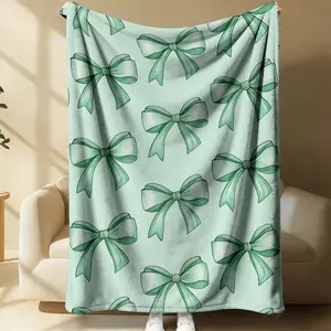 Mint Green Bow Pattern, Bowknot Design Blanket, Refreshing Flannel Throw Blanket, Simple Charming Style Youthful Feminine Feel, Soft Fluffy Warm, Outdoor Sports, Gift Blanket, Suitable for home, office, camping, travel