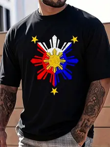 100% Cotton Pinoy Filipino Philippine Flag Sun T-Shirt Women's Men's Graphic Tee Crew Neck summer vacation Tops