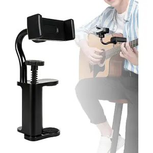 Guitar Phone Holder 360 Adjustable and Rotatable Mount for Guitars 2.36 * 4.13in (6-10.5 cm) Thick Electric Guitar/Bass/Ukulele for Video Recording Live Streaming and Online Teaching (Black)
