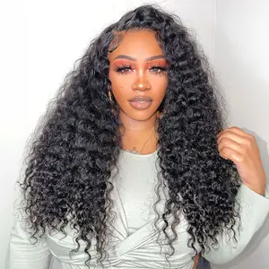 Amanda Hair Glueless Pre-bleached Curly Human Hair Wig 13x4 Frontal lace 6x4 Pre-cut lace closure Long Curly Natural black Water Wave Wig #SummerVibes