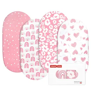 Baby Bassinet Sheets 4 Pack, Breathable Cozy Fitted Mattress Sheet, Elastic Travel Crib, Fashionable Pattern, 32"x16", Safe for Babies, Soft Bedding