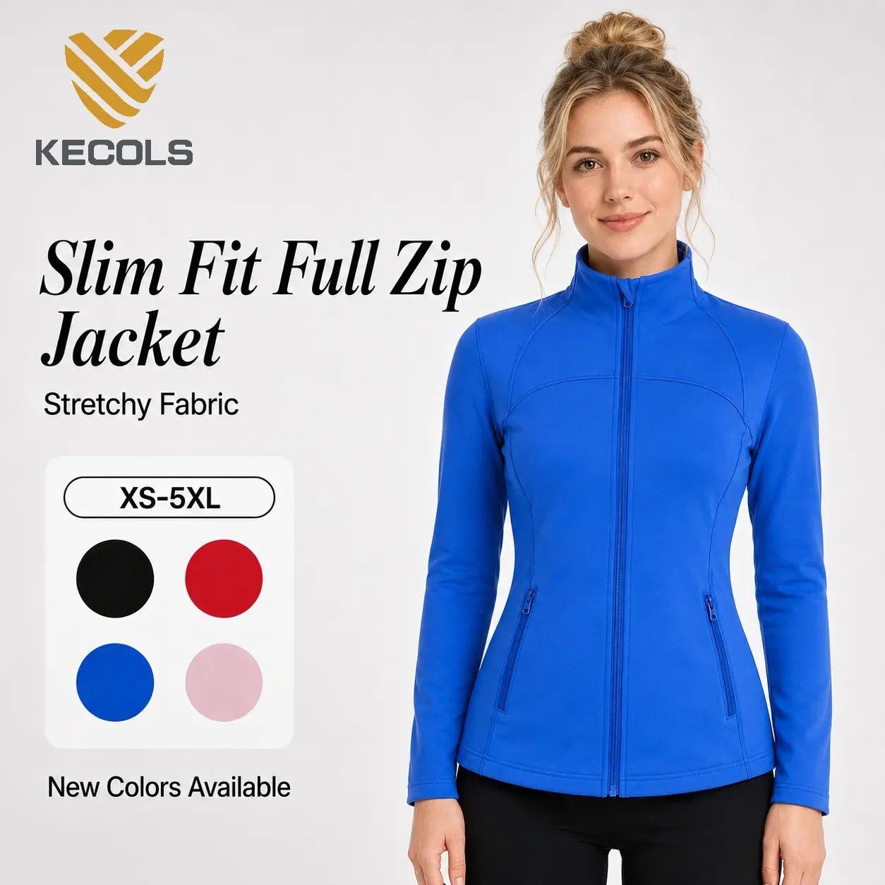 Kecols Slim Fit Jackets For Woman 4-Way Stretch Yoga Fabric Zip Up Scrub Jackets Light Weight Athletic Jacket
