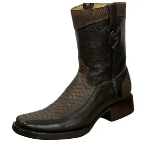 A&A MENS BOOTS, ESTILO LAREDO CAFE, IMITACION PITON, BOTA PARA CABALLERO CON CIERRE, SUELA DE CUERO CON PROTECCION ANTIDERRAPANTE.