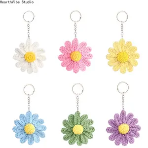 Hand-Crocheted Colorful Daisy Keychain — Creative & Cute Woolen Flower Charm for Bags and Cars