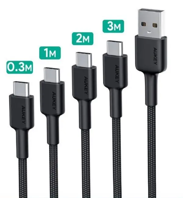 AUKEY CB-CMD39 USB 2.0 A to Type-C/M Cable 0.3m 1m 2m 3m Black Braided Four Mixed Fast Charging Charger for Cellphone Device