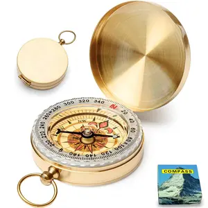 Classic Pocket Style Copper Clamshell Compass, 1 Count Survival Gear Compass, Waterproof Luminous Compass Outdoor Compass Camping Tools Camping Equipment Camping Supplies for Hiking Camping Hunting Climbing
