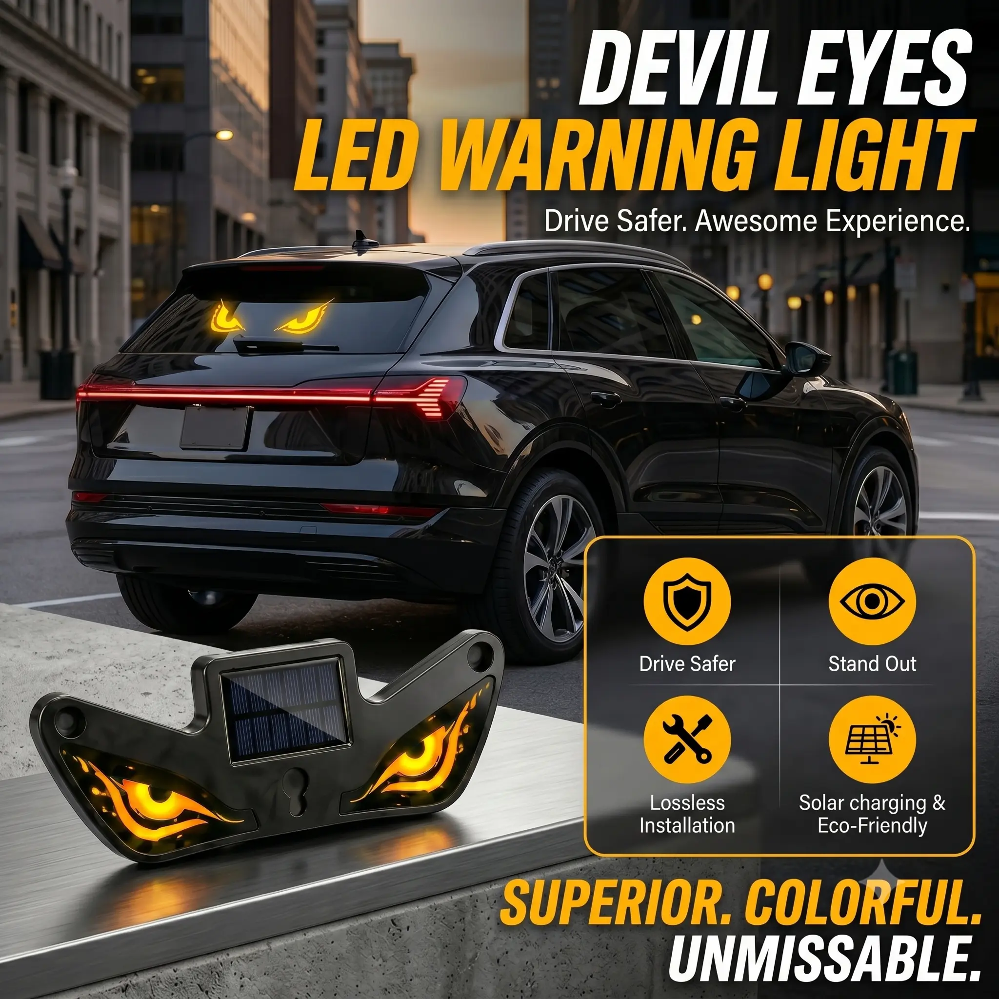 Vaylora Finds Universal Fit LED Car Display - Rear & Side Window Panel, Dynamic Glow Devil Eyes Scrolling Msgs Screen, USB Powered