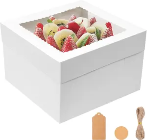 12x12x6 Bulk 4 Pcs Cake Boxes 12 Inch Square Cake Boxes with Window, Cake Containers with Lids, Disposable Bakery Boxes for Valentine's Day,Easter, Mother's Day, Cookies, Large Pastries