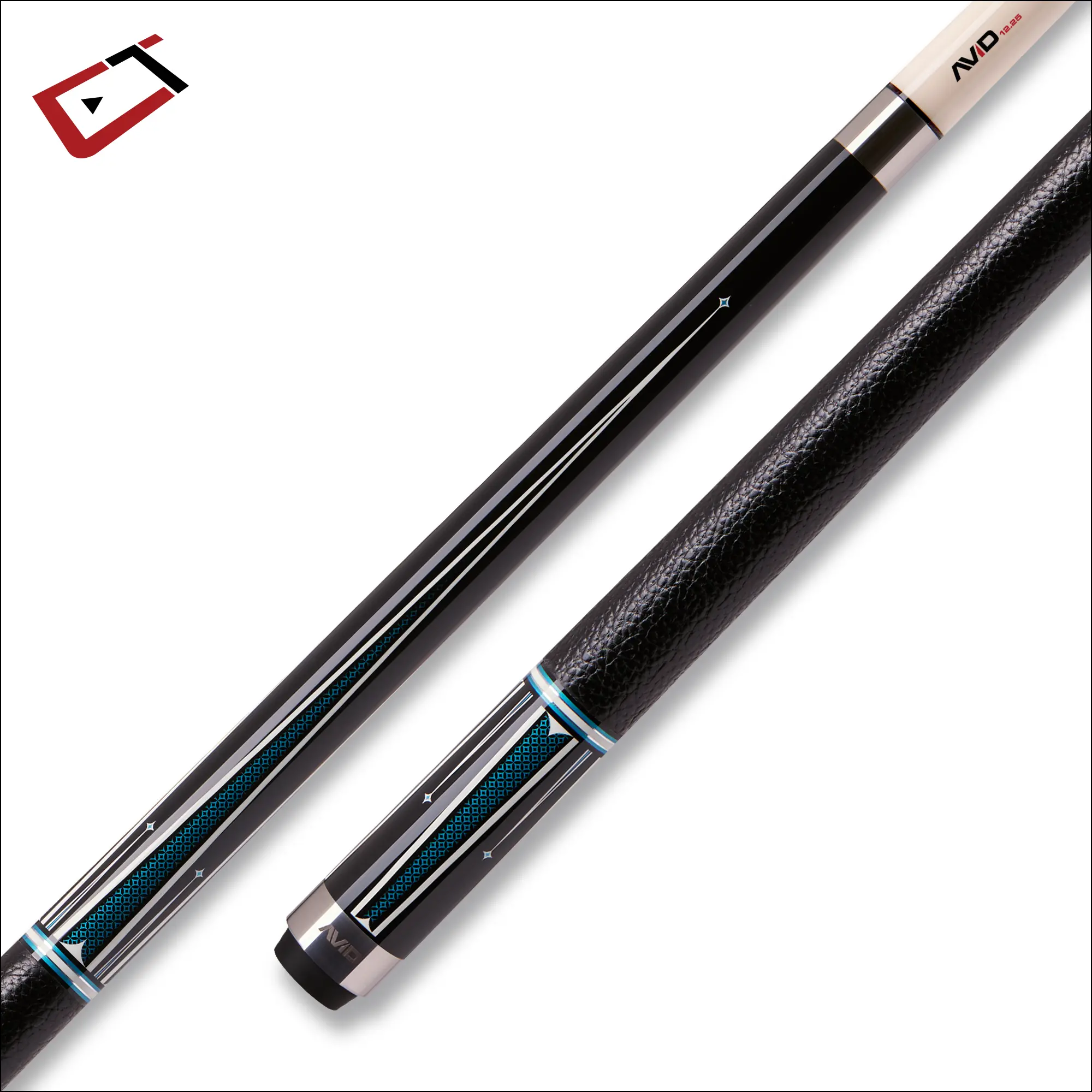 Cuetec AVID Opt-X Pool Cues with Leather-Tec Wrap, Silver Accents, 12.75mm Super Straight AVID LD Shaft, Duo Smart Extension Ready, Teal Points, Diamond Accents