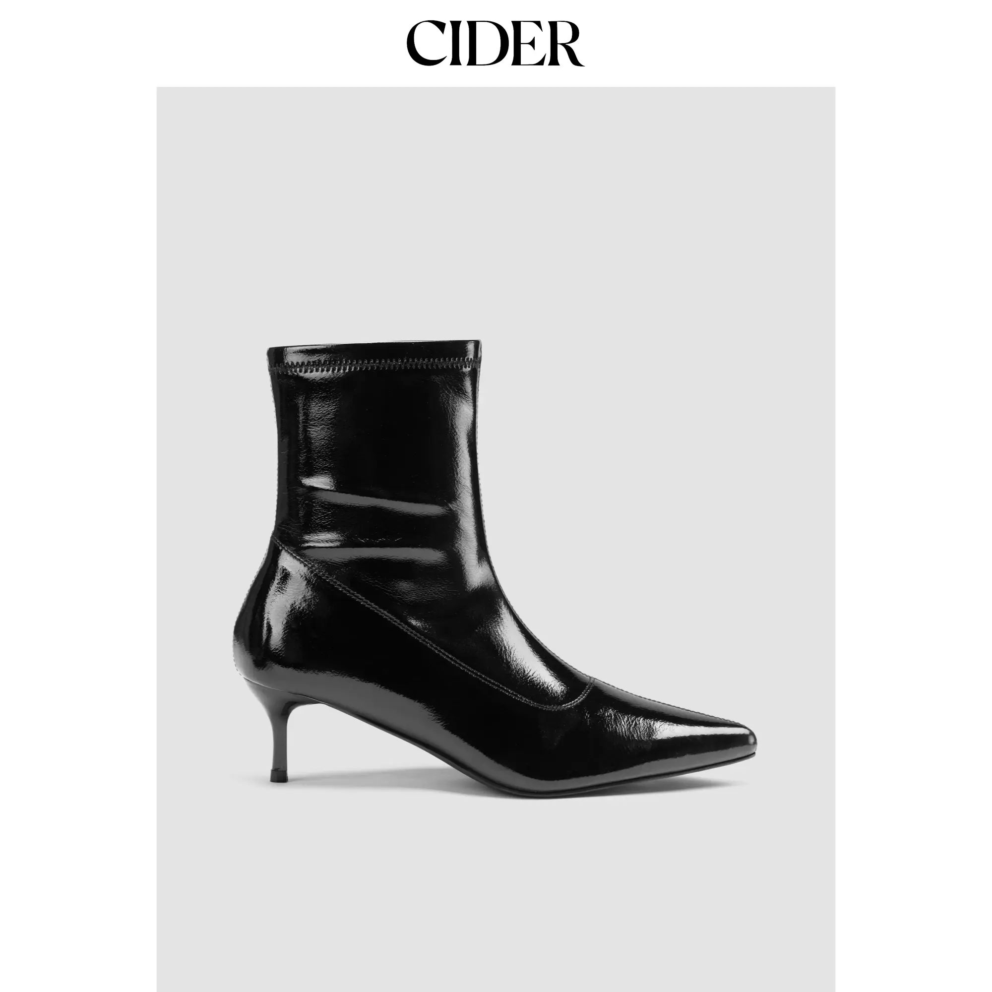 Cider Women's Faux Leather Pointed Toe Kitten Heel Ankle Boots - Elegant Plain Pull-On Shoe for Casual Wear