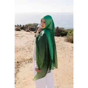 Bamboo Woven Printed Hijab - Green Ombre