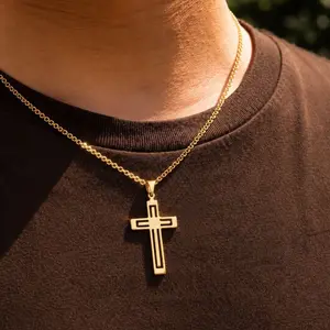 Finely-Made Gold and Silver Plated Stainless Steel Men's 18in Cross Necklace Gift Casual Changeable Chain Waterproof