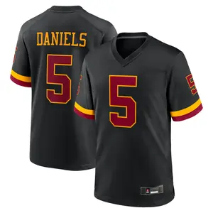 Men's #5 White/Black/Burgundy Football Jayden Daniels Fan Jersey Printed Athletic Sports Shirt Game Day Apparel Breathable Performance Uniform Lightweight Football Clothing Fan Gear Tailgate Outfit Sports Collector Gift