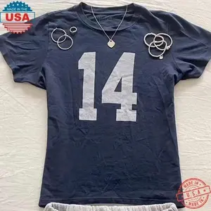 Trendy Navy Blue Baby Tee with Number 14, Perfect for Women and Young Adults Casual Comfort