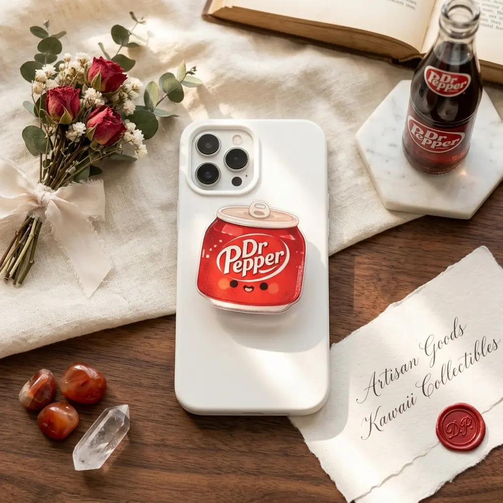 Cute Cherry Soda Can Phone Grip | Glitter Kawaii Red Soda Pop Phone Holder Stand