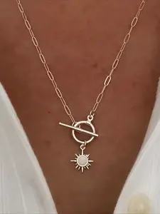 1pc French Style Minimalist Copper Imitation Opal Pendant with Zinc Alloy Chain Necklace with OT Buckle, Fashion Necklace, Minimalist necklaces - Everyday Jewelry Gift for Women, Polished Finish