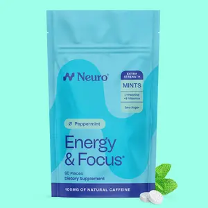 Neuro Peppermint Extra Strength Energy & Focus Mints (90 Pieces) - Sugar Free with Natural Caffeine, L-theanine, Vitamin B12 & Vitamin B6