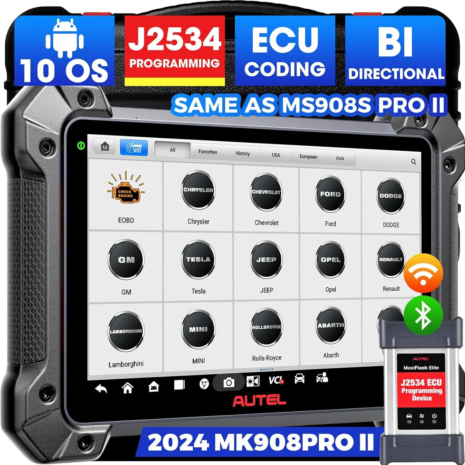 Autel Maxicom MK908 Pro II Car Diagnostic Scan Tool J2534 Programming Tool ECU Program Coding As MS Ultra MS919, Bi-Directional, 38+ Services, AutoScan 2.0, Android 10 FCA Upgrade of MS908S Pro II/Elite II Pro