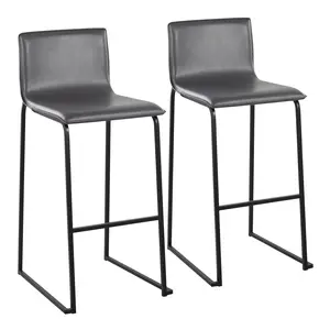 Dreamzon Mara Contemporary Barstool in Black Steel and Grey Faux Leather by LumiSource - Set of 2