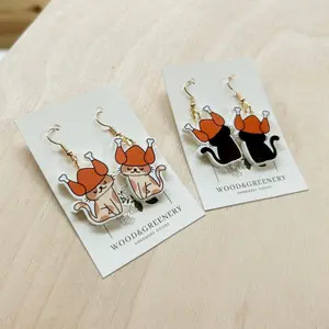Thanksgiving Cat Turkey Hat Acrylic Earrings