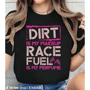 Women’s Motocross Cotton Tee – 100% Black Crew Neck Racing Fuel and Dirt Graphic