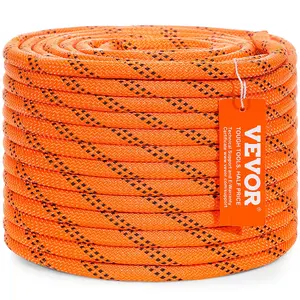 fathersdaygift VEVOR Dual-Weave Polyester Cord, 3/8 inch by 120 feet, 48-Strand, 4000 Pound Tensile Strength, Multi-Use Rope for Arborist Activities, and Outdoor Adventures, Orange/Black