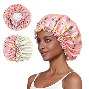 LZDJTQ Reversible Satin Sleep Bonnet for Women, Double Layer Silk Hair Cap with Adjustable Elastic Band, Floral Print Night Cap