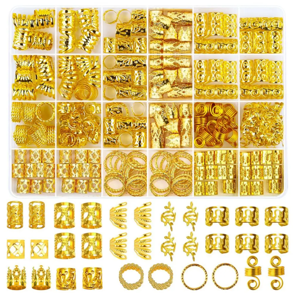 280 PCS Hair Jewelry Accessories, Gold Metal Boho Cuffs & Beads for Women's Braids, Adjustable Dreadlock Rings for Parties, Can Be Used as a Bracelet, Couples, Earring