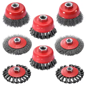 8 Pack Wire Wheel for Angle, 4-1/2" Carbon Knotted Wire Brush, 5/8"-11 Arbor, Rust Removal & Polishing, Angle Wheel Brush Combo Set