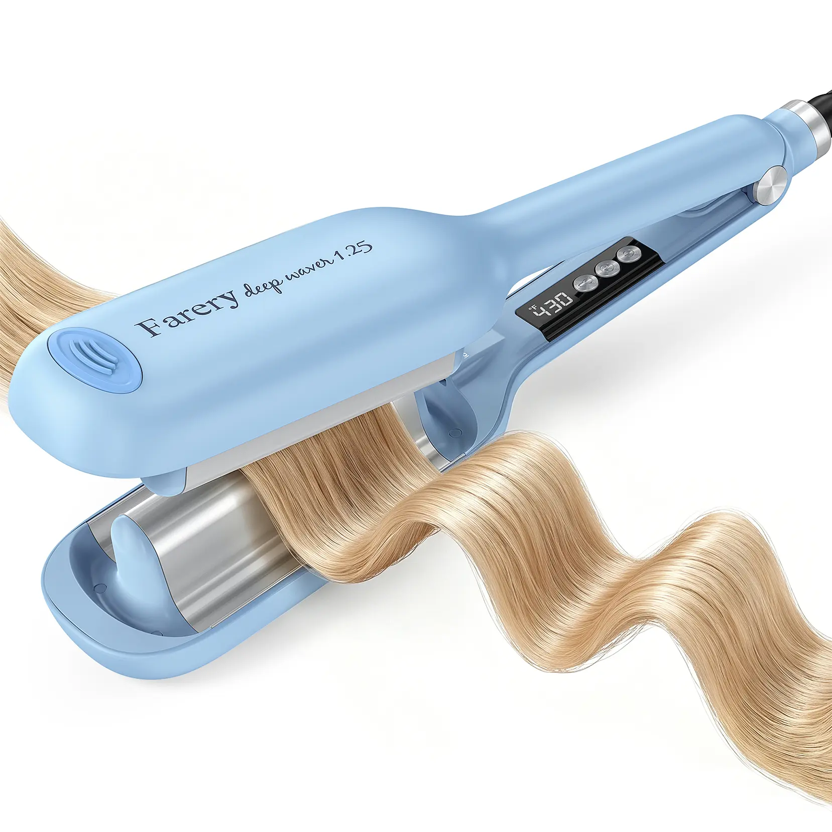 Farery 1.25 Inch Deep Wave Hair Waver Crimper - Hair Tools with Smart Buzzer Timer, 9 Heat Settings (285°F-430°F), Tourmaline Ceramic, Negative Ions for Easy Curls & Hold & Release, Single Unit