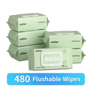 Unifree Flushable Wipes, Extra-Large, Lightly Scented, 80 Wipes/Pack, Family Size 4/6 Pack Options, For Adults & Kids, Bathroom Essentials, Plant-Based Biodegradable, 9-Stage Purified Water, Alcohol-Free, Quick-Dry, Septic & Sewer Safe