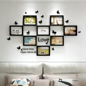 8pcs Magnetic Photo Frames, Heart-Shaped DIY Photo Wall Set, A5 Size, Butterfly & Text Decor, Self-Adhesive No-Drill Wall Mount