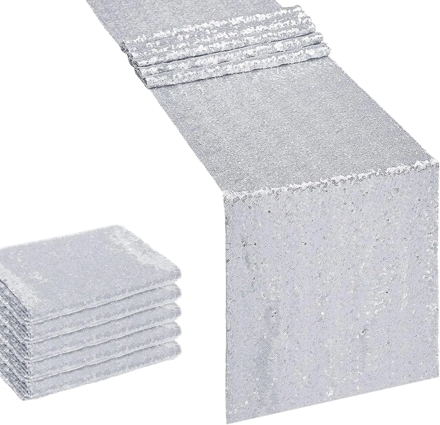 10 Pack Sequin Table Runner Sequin Table Cloths 12" x 108" Sparkle Table Runner Sequin Runners for Baby Bridal Shower Wedding Birthday Party Table Decor (Silver)