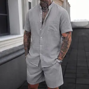 American retro linen casual two-piece set featuring simple solid-color basic cuts; loose, comfortable, wear-resistant, and durable. Versatile—suits all body types—and suitable for wearing at home, during travel, and for outdoor activities across various s